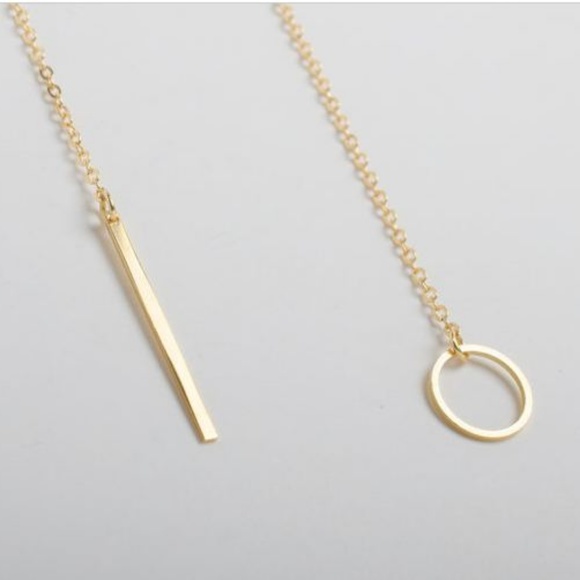Goldtone Dainty Metal Bar & Circle Necklace - Picture 6 of 6